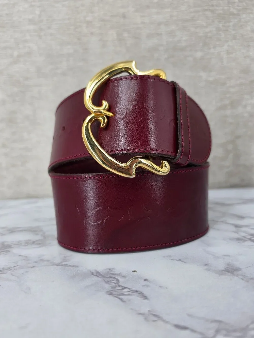 Axcess Italian Vintage Wide Burgundy Leather Waist Belt Gold Buckle **Edit*